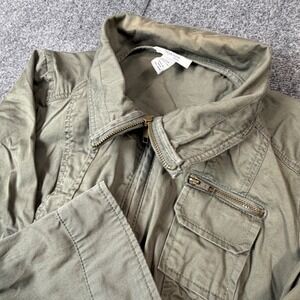 Style & Co Womens Size Petite‎ XL Olive Green Cotton Utility Zip Up Work Jacket